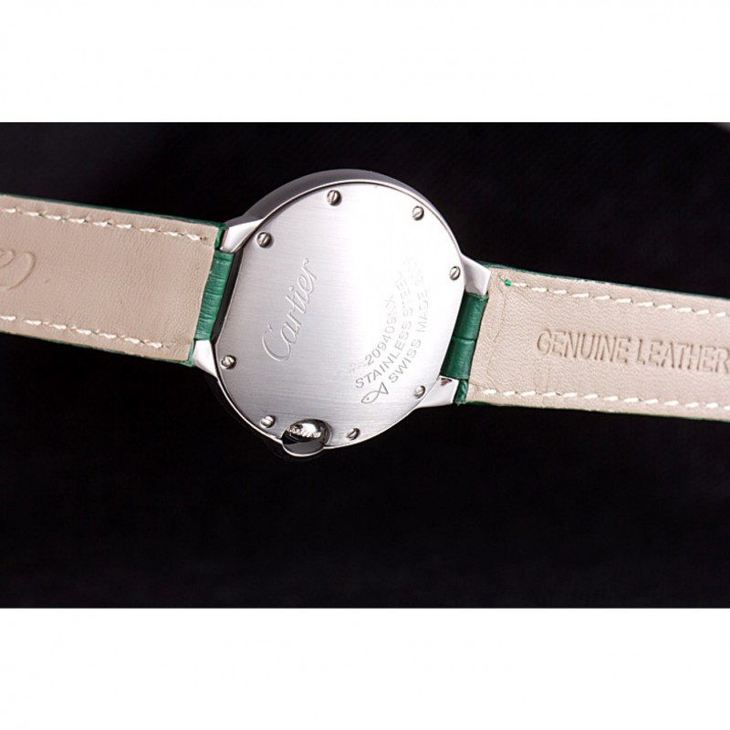 Cartier Ballon Bleu Silver Bezel with Green Dial and Green Leather Band  621553 Replica Watches