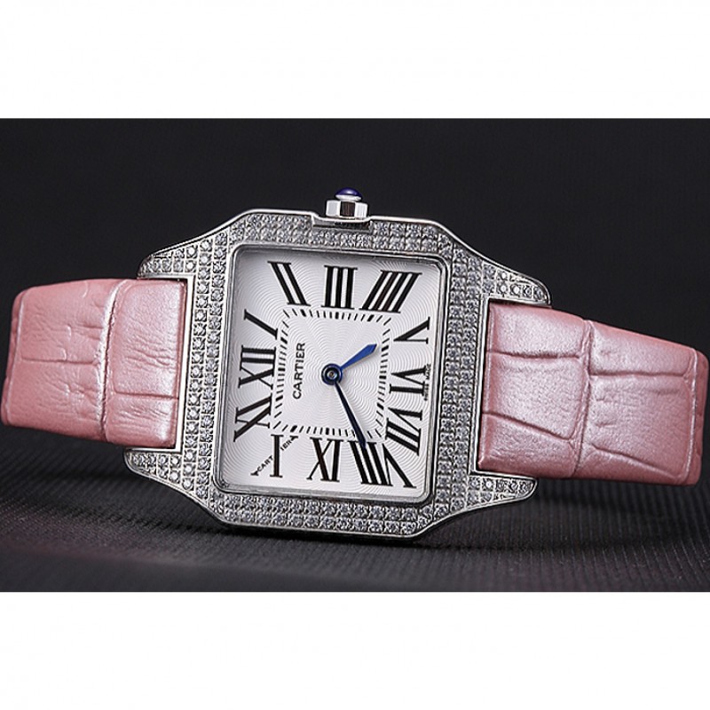 Cartier Santos 100 Diamond Silver Bezel 621910 Replica Watches