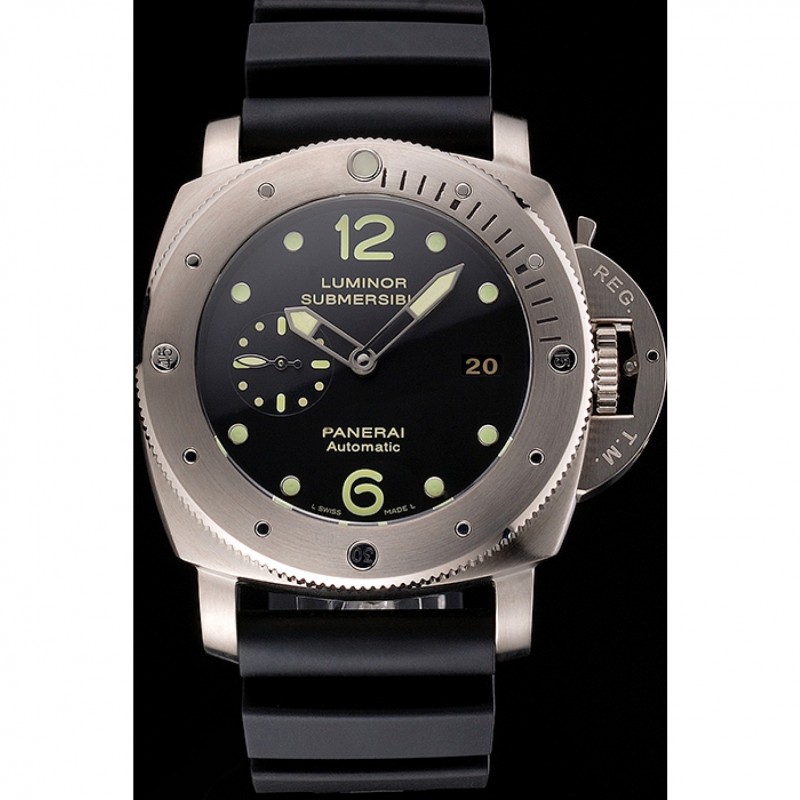 Swiss Panerai Luminor Submersible Black Dial Stainless Steel Case Black Rubber Strap Replica Watches