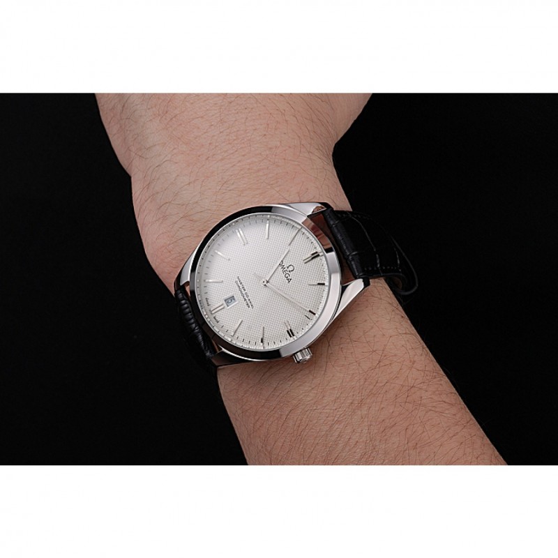 Omega Tresor Master Co-Axial White Dial Stainless Steel Case Black Leather Strap Replica Watches
