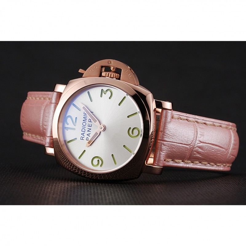 Panerai Radiomir White Dial Rose Gold Case Pink Leather Strap 1453802 Replica Watches