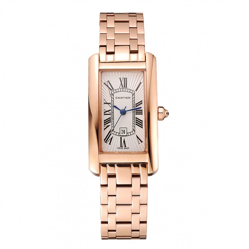 Cartier Tank Americaine White Dial Rose Gold Case And Bracelet 1453780 Replica Watches